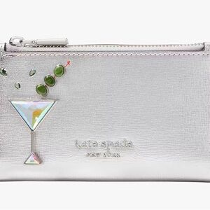 Kate Spade Shaken Not Stirred Embellished Metallic Small Slim Bifold Wallet